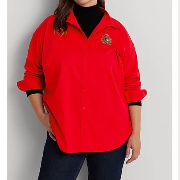 NWT RALPH LAUREN Beaded-Crest Stretch-Cotton Blend Shirt New with tag Size U… - Picture 3 of 7